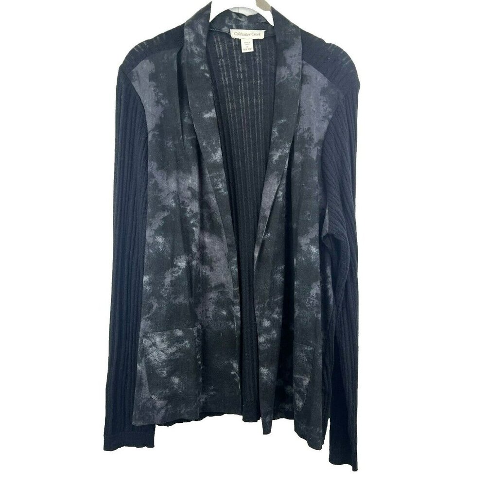Coldwater Creek Women's Jacket 16W Linen Cotton Black‎ Gray Pockets Long Sleeves